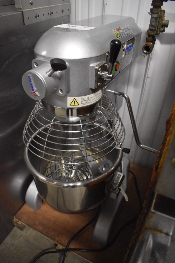 2017 Omcan SP200A Countertop 20 Quart Planetary Mixer w/ Stainless Steel Mixing Bowl, Bowl Guard, Whisk and Paddle Attachments. 110 Volts, 1 Phase. 20x23x32