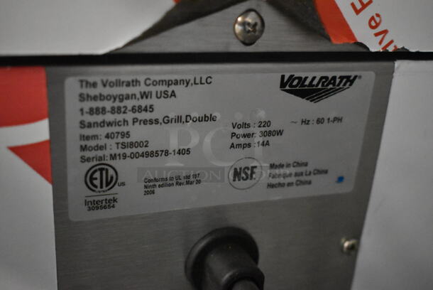 BRAND NEW SCRATCH AND DENT! Vollrath TSI8002 Stainless Steel Commercial Countertop Double Panini Press. 220 Volts, 1 Phase. - Image 4 of 6