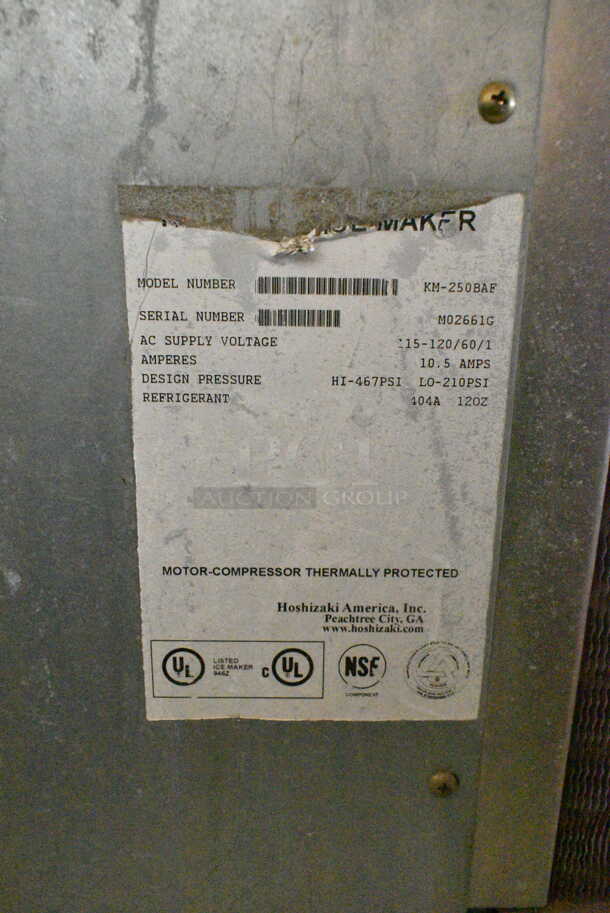Hoshizaki KM-250BAF Stainless Steel Commercial Ice Head on Bin. 115-120 Volts, 1 Phase.  - Image 7 of 7