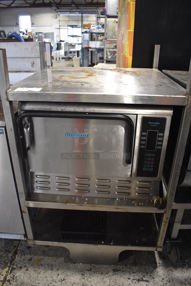2016 Turbochef NGCD6 Stainless Steel Commercial Countertop Electric Powered Rapid Cook Oven on Stainless Steel Equipment Stand w/ Commercial Casters. 208/240 Volts, 1 Phase. 30x30x46