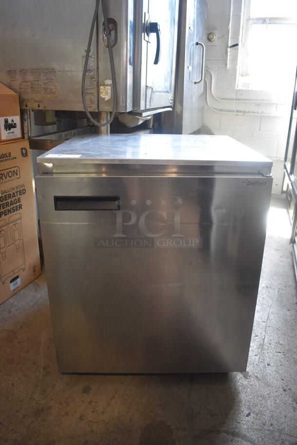 Delfield 406CA-DD1 Commercial Stainless Steel One Door Undercounter Cooler With Polycoated Shelves on Commercial Casters. 115V, 1 Phase. Tested and Powers On But Does Not Get Cold
