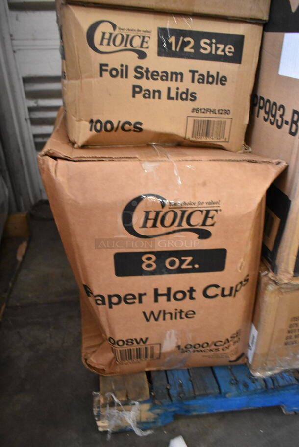 PALLET LOT of 20 BRAND NEW Boxes Including 966UPWIDEKFT OneUp by Choice Kraft 2-Ply Wide Interfold 6 1/2" x 8 1/2" Dispenser Napkin - 6000/Case, 128HD16COMBO ChoiceHD 16 oz. Microwavable Translucent Plastic Deli Container and Lid Combo Pack - 240/Case, 760FFLRGSQWH Choice 7.5 oz. Large White Paper Scoop / Tray - 1000/Case, 2 Box 612FHL1230 Choice Foil Steam Table Pan Lid - Half Size - 100/Case, 346WKFSNSPM2 Choice White Medium Weight Wrapped Plastic Cutlery Pack with Napkin and Salt / Pepper Packets - 250/Case, 85HT3R Containers, 2 Box 500CC16 Choice Plastic Cold Cup, 128HD32COMBO ChoiceHD 32oz. Container and Lid. 20 Times Your Bid! - Image 4 of 9