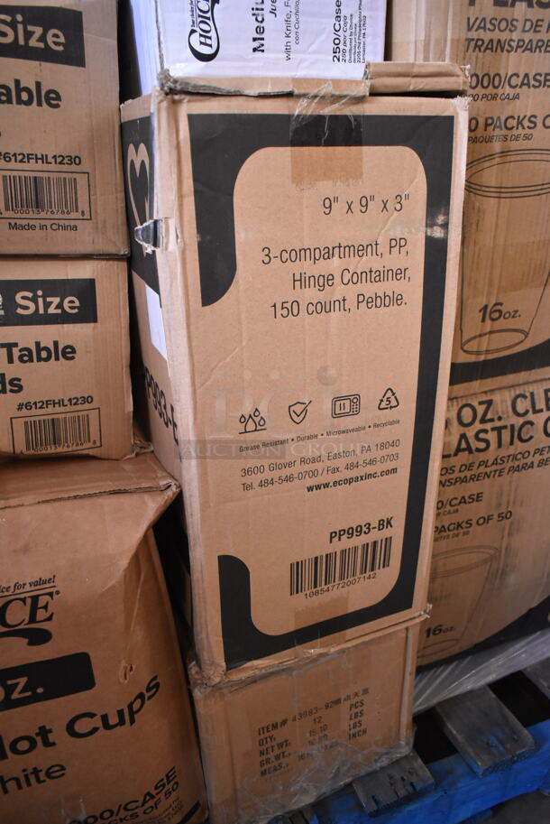 PALLET LOT of 20 BRAND NEW Boxes Including 966UPWIDEKFT OneUp by Choice Kraft 2-Ply Wide Interfold 6 1/2" x 8 1/2" Dispenser Napkin - 6000/Case, 128HD16COMBO ChoiceHD 16 oz. Microwavable Translucent Plastic Deli Container and Lid Combo Pack - 240/Case, 760FFLRGSQWH Choice 7.5 oz. Large White Paper Scoop / Tray - 1000/Case, 2 Box 612FHL1230 Choice Foil Steam Table Pan Lid - Half Size - 100/Case, 346WKFSNSPM2 Choice White Medium Weight Wrapped Plastic Cutlery Pack with Napkin and Salt / Pepper Packets - 250/Case, 85HT3R Containers, 2 Box 500CC16 Choice Plastic Cold Cup, 128HD32COMBO ChoiceHD 32oz. Container and Lid. 20 Times Your Bid! - Image 6 of 9