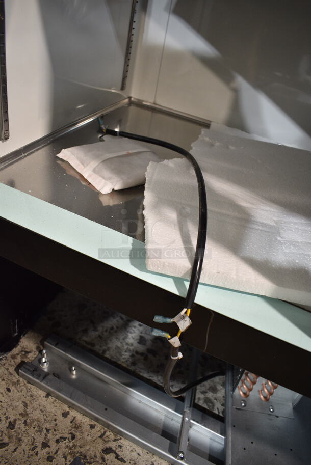 BRAND NEW SCRATCH AND DENT! 2024 Avantco 178GDC40HCB Metal Commercial 2 Door Reach In Cooler Merchandiser w/ Poly Coated Racks. See Pictures for Missing Doors. 115 Volts, 1 Phase. Cannot Test Due To Cut Power Cord - Image 8 of 9