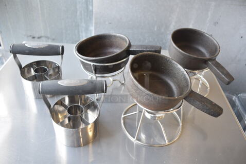 ALL ONE MONEY! Lot of 3 Small Pots on Stands and 2 Corers. 