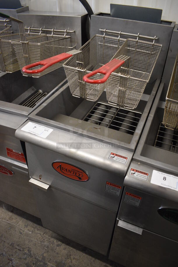 2021 Avantco Model FF400-P Stainless Steel Commercial Floor Style Propane Gas Powered 50 Pound Capacity Deep Fat Fryer w/ 2 Metal Fry Baskets. 120,000 BTU. 15.5x30x47 - Image 3 of 6