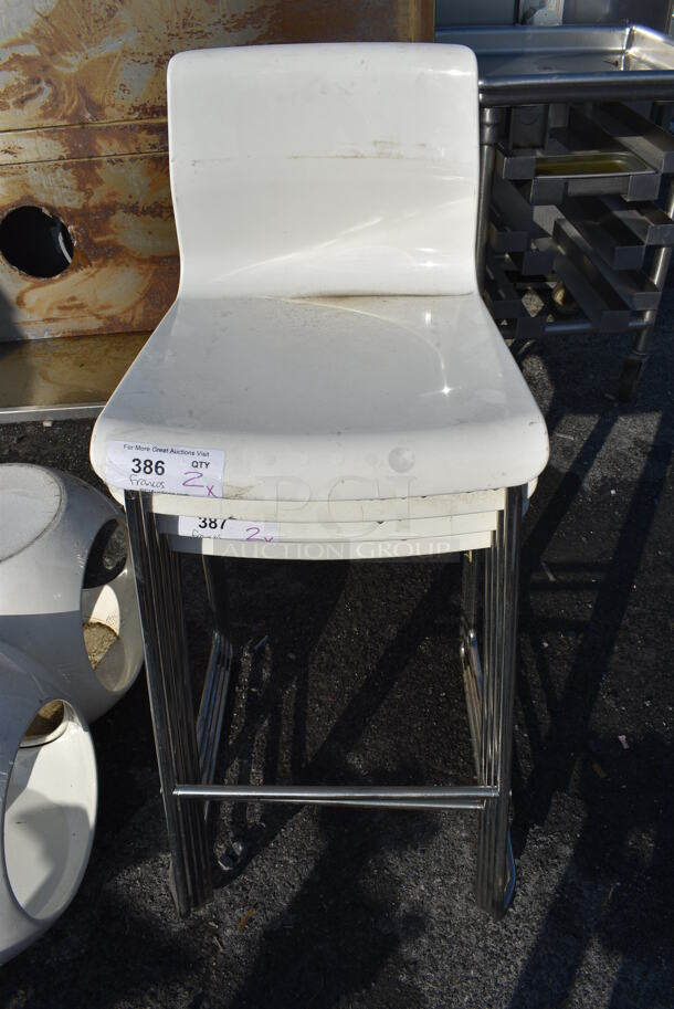 2 White Bar Height Chair on Chrome Finish Metal Legs. 19x21x39. 2 Times Your Bid!