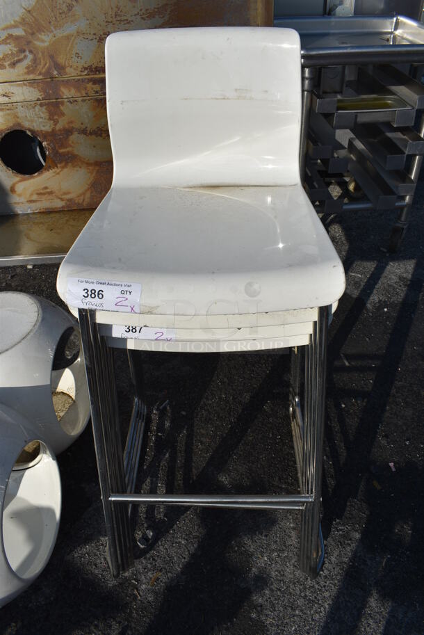 2 White Bar Height Chair on Chrome Finish Metal Legs. 19x21x39. 2 Times Your Bid! - Image 1 of 3