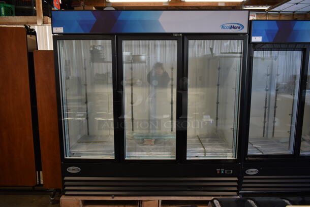 BRAND NEW SCRATCH AND DENT! 2023 KoolMore MDR-3GD Metal Commercial 3 Door Reach In Cooler Merchandiser w/ Poly Coated Racks. 115 Volts, 1 Phase. Tested and Working!