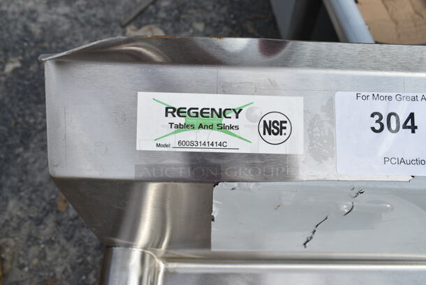 BRAND NEW SCRATCH AND DENT! Regency 600S3141414C Stainless Steel 44 1/2" 16 Gauge Stainless Steel Three Compartment Commercial Corner Sink with Two Drainboards - 14" x 14" x 14" Bowls. No Legs.  - Image 8 of 8