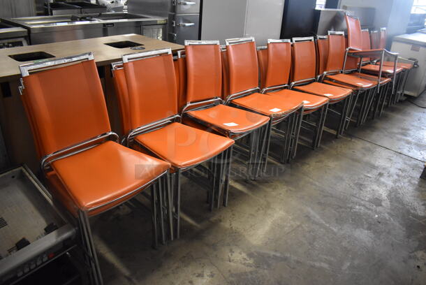4 Dining Chairs w/ Orange Seat on Chrome Finish Frame. Stock Picture - Cosmetic  Condition May Vary.  18x18x35. 4 Times Your Bid! - Image 3 of 3