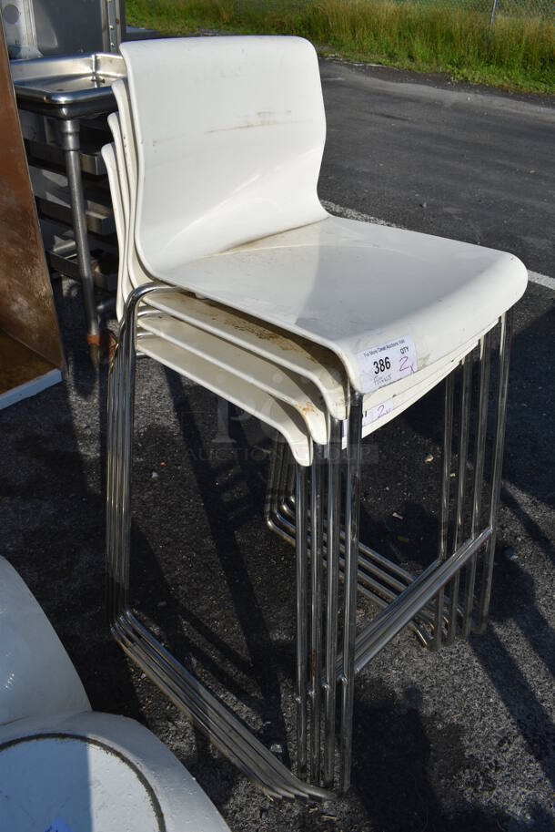 2 White Bar Height Chair on Chrome Finish Metal Legs. 19x21x39. 2 Times Your Bid! - Image 3 of 3