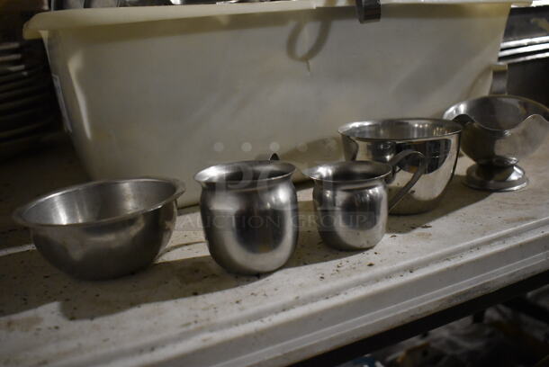 ALL ONE MONEY! Lot of 2 Bins of Various Metal Items Including Gravy Boats and Footed Bowls. Includes 8x4x4, 3.5x2x2.5, 4x4x2.5 - Image 3 of 5