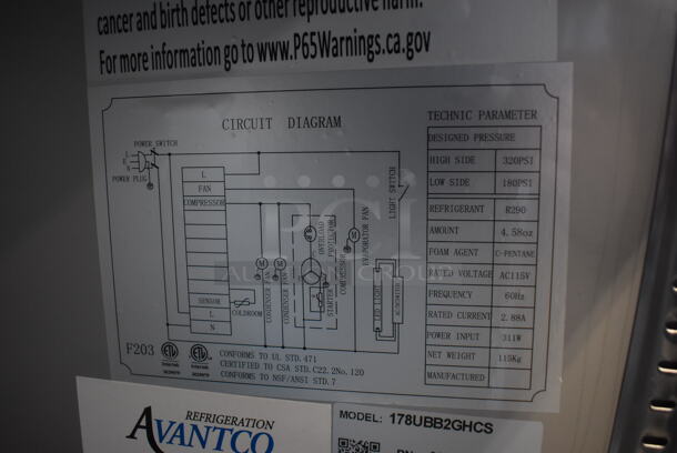 BRAND NEW SCRATCH AND DENT! Avantco 178UBB2GHCS Stainless Steel Commercial 2 Door Back Bar Cooler Merchandiser. Missing Outer Glass Pane on Right Hand Door. 115 Volts, 1 Phase. 59x28x37. Tested and Working! - Image 10 of 10
