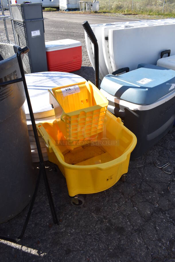Yellow Poly Mop Bucket w/ Wringing Attachment on Commercial Casters. 18x20x36 - Image 2 of 3