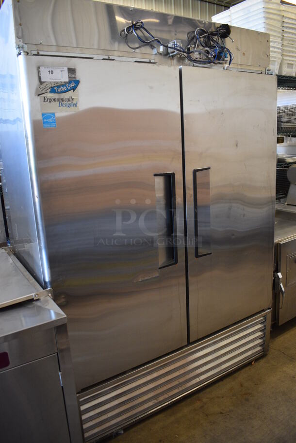 Turbo Air Model MSR-49NM Stainless Steel Commercial 2 Door Reach In Cooler w/ Poly Coated Racks. 110-120 Volts, 1 Phase. 54.5x31x78. Tested and Does Not Power On