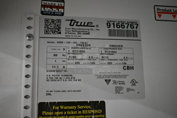 2017 True GDM-72F-HC Metal Commercial 3 Door Reach In Freezer Merchandiser w/ Poly Coated Racks. 115/208-230 Volts, 1 Phase.  - Image 7 of 7