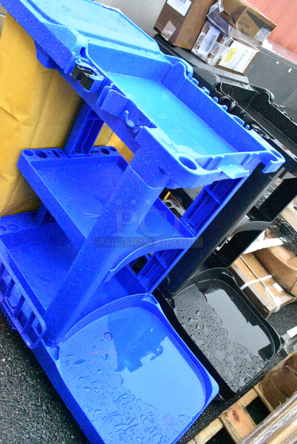 BRAND NEW SCRATCH AND DENT! Lavex 274BLUCARTWB Premium Blue 3-Shelf Janitor Cart Kit with Yellow Bag, Black Zipper Bag and Lid - Image 8 of 8