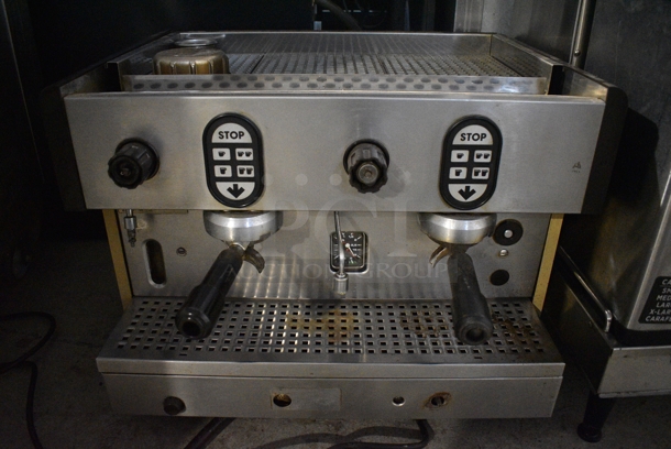 Faema Stainless Steel Commercial Countertop 2 Group Espresso Machine w/ 2 Portafilters. 208 Volts, 1 Phase. 24x20x18