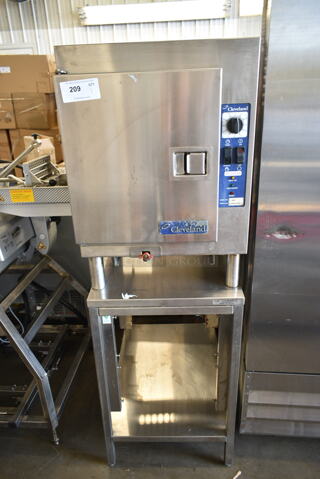 Cleveland 1SCE Stainless Steel Commercial Electric Powered Single Deck Steam Cabinet on ES21301 Stainless Steel Equipment Stand. 208 Volts, 3 Phase. 