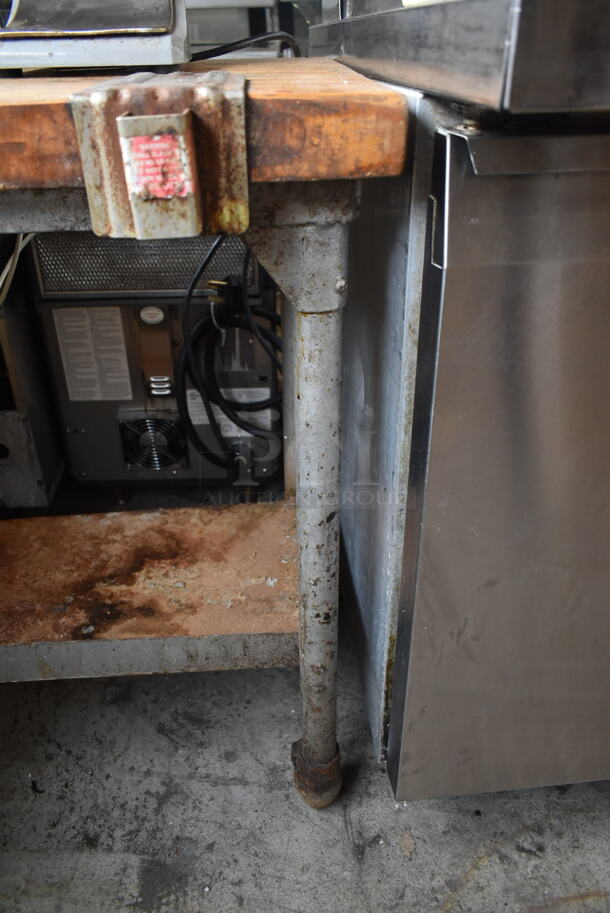 Butcher Block Table w/ Commercial Can Opener Mount and Metal Under Shelf. - Image 5 of 5