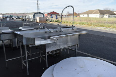 Stainless Steel Commercial 3 Bay Dirty Side Right Side Dishwasher Table w/ 2 Faucet, Spray Nozzle and 2 Handles.
