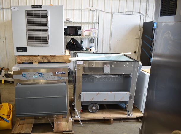 BRAND NEW SCRATCH AND DENT! 2023 Scotsman MC1030MA-32A Stainless Steel Commercial Ice Head on 2023 Scotsman ICS730-A Stainless Steel Bin w/ Scotsman LQ1BASE Stand and Gray Poly Ice Cart. 208/230 Volts, 1 Phase. 31x24x29, 31x48x36, 45x32.5x39 - Image 2 of 12