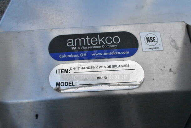 Stainless Steel Single Bay Wall Mount Sink w/ Faucet, Handles and Side Splash Guards.  - Image 4 of 4