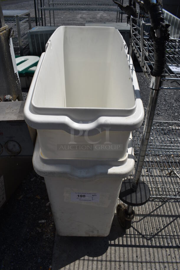 2 White Poly Ingredient Bins on Commercial Casters. 13x30x27. 2 Times Your Bid!