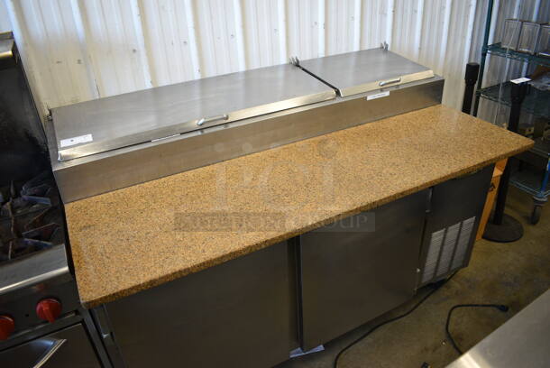 Beverage Air DP67 Stainless Steel Commercial Pizza Prep Table w/ Granite Oversized Cutting Board on Commercial Casters. 115 Volts, 1 Phase. 67x37x45. Tested and Working! - Image 3 of 9