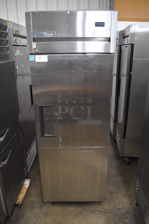 2018 True TG1R-1S-HC ENERGY STAR Stainless Steel Commercial Single Door Reach In Cooler w/ Poly Coated Racks on Commercial Casters. 115 Volts, 1 Phase. 29x35x83. Tested and Working!