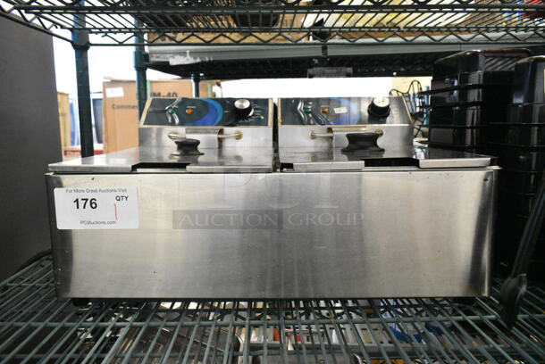 	BRAND NEW SCRATCH AND DENT! 2023 Hoocoo FRY-20L Stainless Steel Commercial Countertop Electric Powered 2 Bay Deep Fat Fryer w/ 2 Metal Baskets and 2 Lids. 120 Volts, 1 Phase. - Image 1 of 7