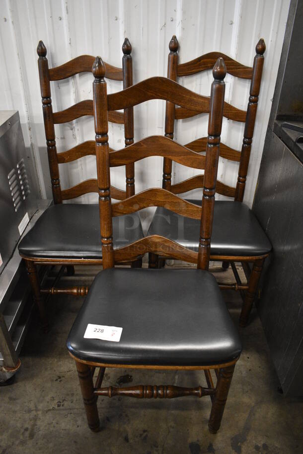 3 Wooden Dining Chairs w/ Black Seat Cushion. 20x18x47. 3 Times Your Bid!