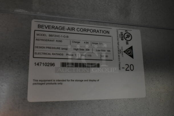 BRAND NEW SCRATCH AND DENT! Beverage Air BB72HC-1-G-B Stainless Steel Commercial 3 Door Undercounter Cooler Merchandiser. 115 Volts, 1 Phase. Tested and Working! - Image 7 of 11