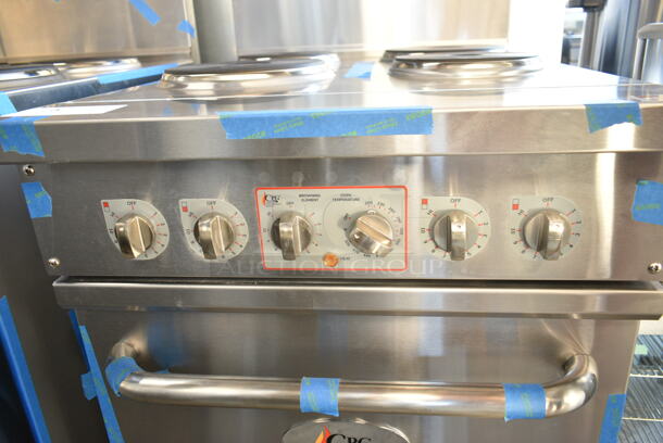 BRAND NEW SCRATCH AND DENT! 2024 Cooking Performance Group CPG 351ER24SD 24" 4-Burner Electric Range with Space Saver Oven, Over Shelf and Back Splash. 240 Volts, 1 Phase - Image 6 of 9