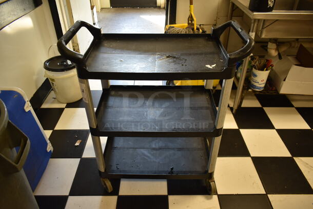 Black Poly 3 Tier Cart w/ Handles on Commercial Casters. (kitchen) - Image 1 of 6