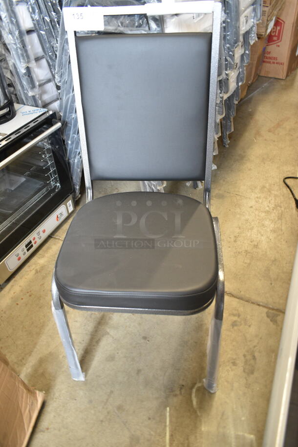 34 BRAND NEW SCRATCH AND DENT! Lancaster Table & Seating 164BCQSQBLKV Square Back Banquet Chair with Black Vinyl and Silver Vein Frame. 34 Times Your Bid! - Image 3 of 6
