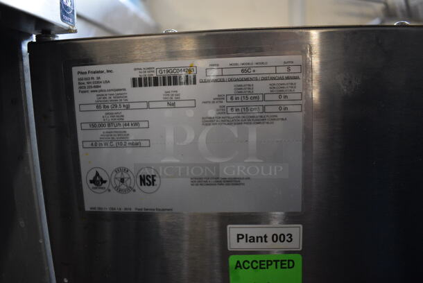 2019 Pitco Frialator 65C Stainless Steel Commercial Floor Style Natural Gas Powered Deep Fat Fryer w/ 2 Metal Fry Baskets. 150,000 BTU. 20x35x48 - Image 5 of 8