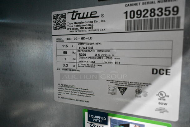 BRAND NEW SCRATCH AND DENT! 2024 True TBB-2G-HC-LD Metal Commercial 2 Door Back Bar Refrigerator with LED Lighting. 115 Volts, 1 Phase. Tested and Powers On But Does Not Get Cold - Image 7 of 9