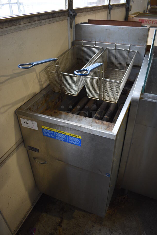 2019 Pitco Frialator 65C Stainless Steel Commercial Floor Style Natural Gas Powered Deep Fat Fryer w/ 2 Metal Fry Baskets. 150,000 BTU. 20x35x48 - Image 2 of 5