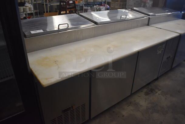 Avantco 178PICL2 Stainless Steel Commercial Pizza Prep Table w/ Oversized Cutting Board on Commercial Casters. 115 Volts, 1 Phase. 71x37x46. Tested and Working! - Image 2 of 9