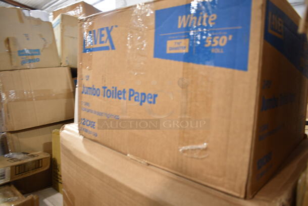 PALLET LOT of 30 BRAND NEW Boxes Including Cambro 12FSP148 Containers, 795PTOKFT8 Microwavable Folded Paper #8 Take-Out Container 6" x 4 5/8" x 2 1/2", 2 Box 500CC16 Choice Clear PET Customizable Plastic Cold Cup - 16 oz. - 1000/Case, 500CC9 Choice 9 oz. Clear PET Customizable Plastic Squat Cold Cup - 1000/Case, 433WHT006 Choice Extra Large Size Grey "Thank You" Medium-Duty Plastic T-Shirt Bag - 450/Case, Dart Clear Straw Slotted Lid, Choice Herringbone Kitchen Towels, 394345L Noble NexGen Powder-Free Disposable Black Hybrid 3 Mil Thick Gloves - Large - 1000/Case, 2 Box 128HD8COMBO ChoiceHD 8 oz. Microwavable Translucent Plastic Deli Container and Lid Combo Pack - 240/Case, 50016C Choice 16 oz. Coffee Print Poly Paper Hot Cup - 1000/Case, 12798 Pacific Blue Dispenser. 30 Times Your Bid!  - Image 2 of 12