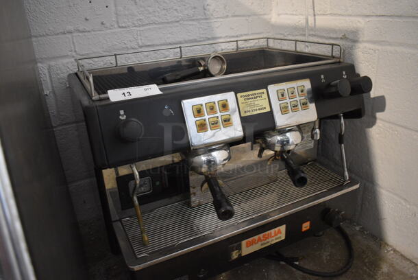 Brasilia Model Portofino DEL2 Stainless Steel Commercial Countertop 2 Group Espresso Machine w/ 3 Portafilters and 2 Steam Wands. 230 Volts. 27x21x24 - Image 2 of 6