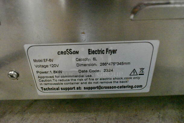 BRAND NEW SCRATCH AND DENT! 2023 Crosson EF-6V-2 Stainless Steel Commercial Countertop Electric Powered 2 Bay Fryer w/ 2 Metal Fry Baskets. 120 Volts, 1 Phase. - Image 9 of 9