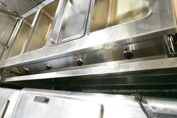 Randell RAN HTD-4S Stainless Steel Commercial Floor Style 4 Well Steam Table w/ Tray Slide and Sneeze Guard on Commercial Casters. 120 Volts, 1 Phase. Tested and Working! - Image 4 of 9