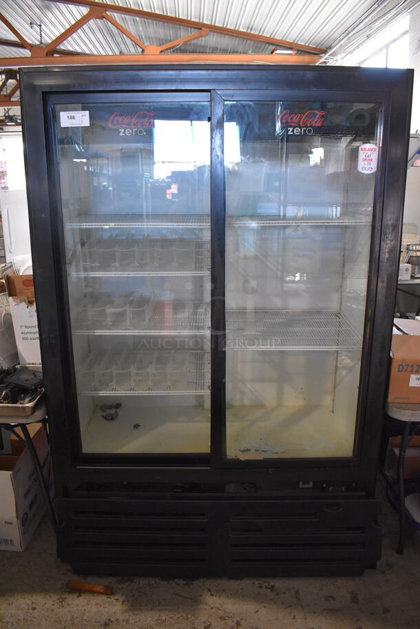 Imbera VRD43 ENERGY STAR Metal Commercial 2 Door Reach In Cooler Merchandiser w/ Poly Coated Racks. 115 Volts, 1 Phase. 55x29x79. Tested and Working!
