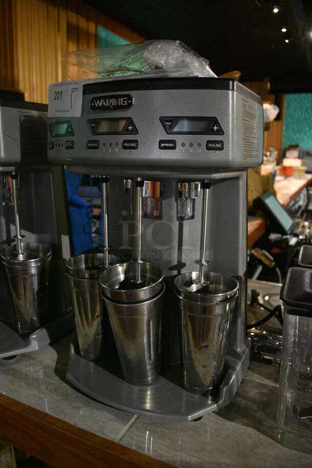 Waring WDM360TX Metal Commercial Countertop 3 Head Drink Mixer w/ 6 Metal Mixing Cups. 120 Volts, 1 Phase. 13x10.5x20. Item Was in Working Condition on Last Day of Business. (bar) - Image 3 of 7