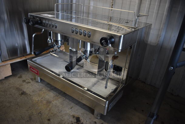 BRAND NEW! Estella Caffe ECEM2 Stainless Steel Commercial Countertop Two Group Automatic Espresso Machine w/ 2 Portafilters and 2 Steam Wands. 220-240 Volts, 1 Phase. 28x22x24. Tested and Working! - Image 7 of 8