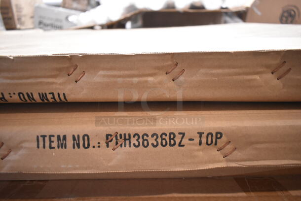 PALLET LOT of 34 BRAND NEW IN BOX! BFM Seating Items; 4 PHH3636BZ-TOP Hampton Outdoor Patio Tabletop, 36" x 36", Aluminum Frame, Bronze Finish; No Base. 30 PHHTB-BZ Hampton Table Base, Dining Height, Cross Base, Powder Coated Aluminum, Bronze Finish. 34 Times Your Bid! - Image 4 of 6