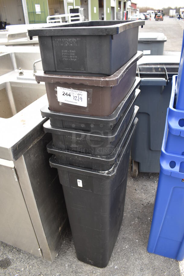 6 Poly Slim Jim Trash Cans; Brown and 5 Black. 11x20x30. 6 Times Your Bid! - Image 4 of 6